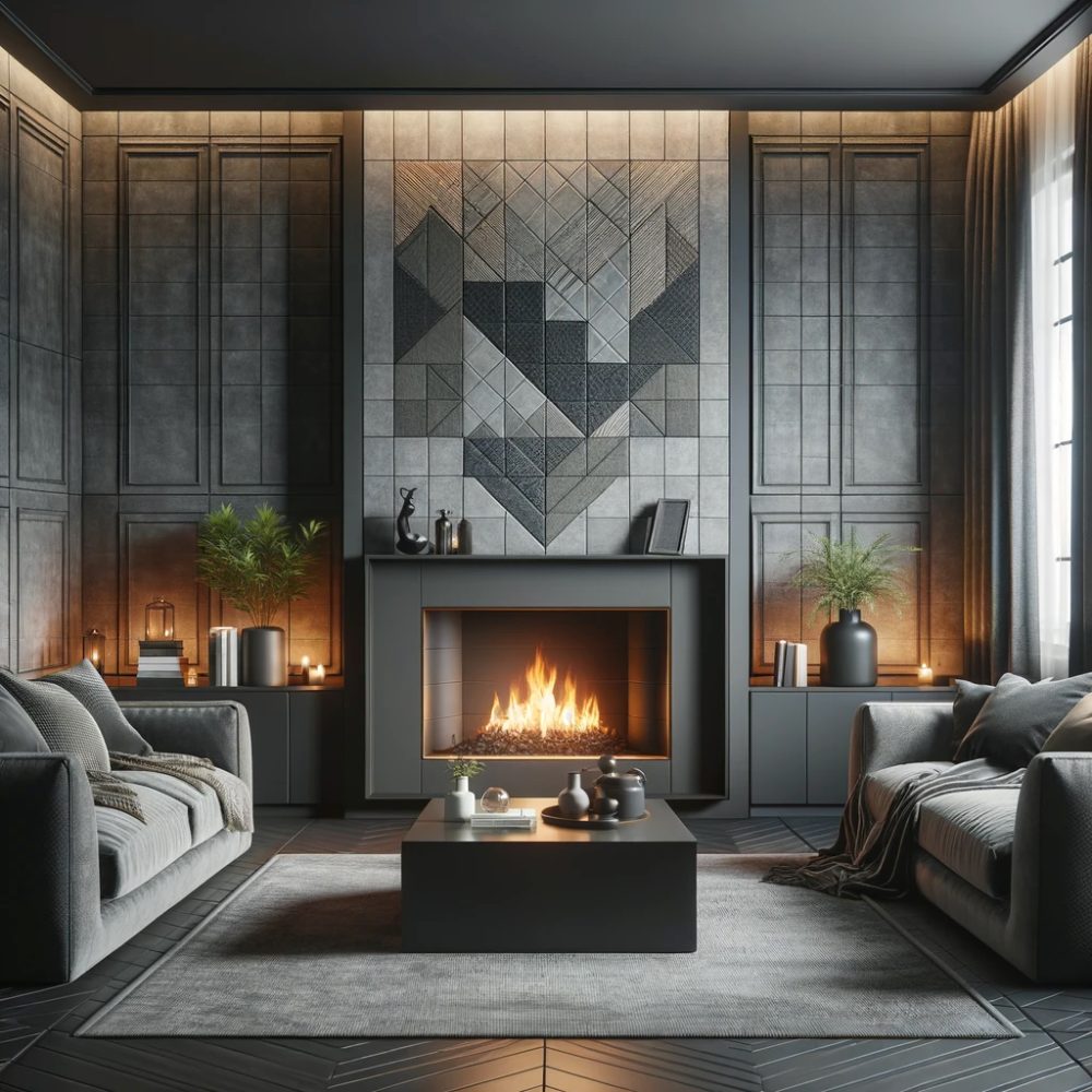 Modern living room with tile surround